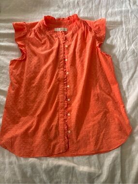LOFT women’s Ruffle Cap-Sleeve Button Front Top